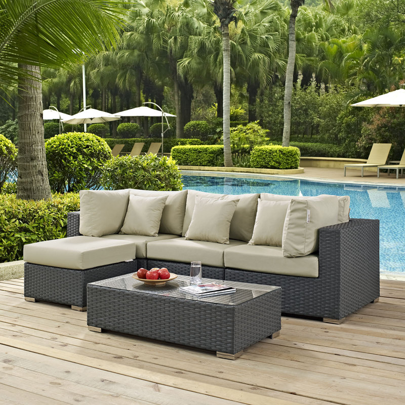 Ensemble modulaire d'extérieur Modway Sojour Wicker Ratta, Toile Sunbrella® beige antique