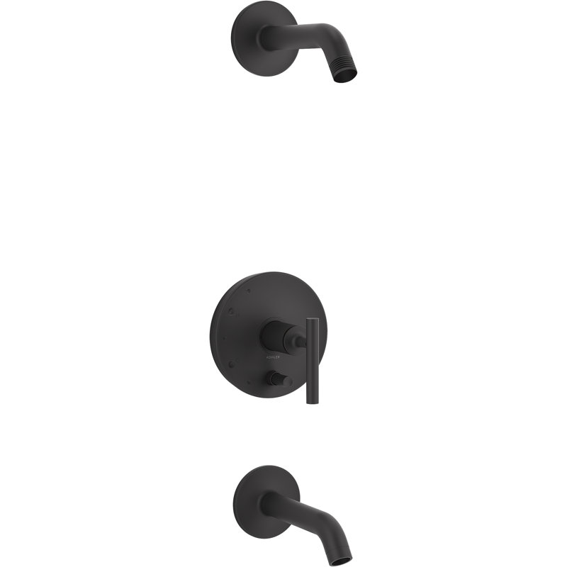 Purist Rite-Temp Bath And Shower Trim Set With Push-Button Diverter And Lever Handle, Less Showerhead, Matte Black