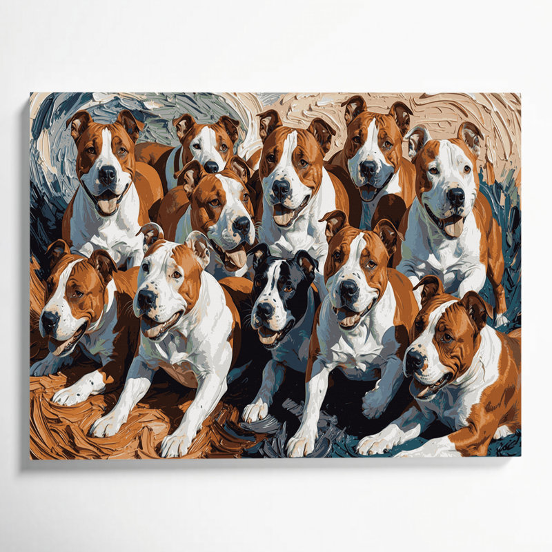 «Dogs Bull Terrier», art mural sur toile brune, 24" H x 36" W