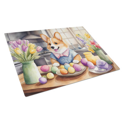 Decorating Easter Corgi Glass Cutting Board