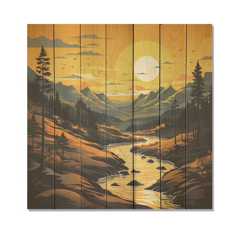 Montagnes jaunes et noires, rivière Serenity II - fruits sur bois, H 36 po x l 36 po