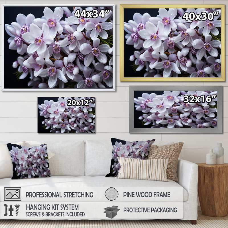 Lavande, neige, hiver, fleur sur toile, Cadre naturel flottant, H 12 po x l 20 po x P 1 po