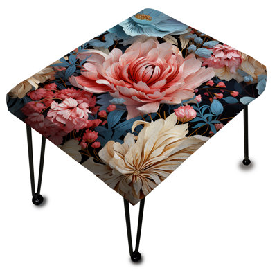 Repose-pieds floral pastel bleu et rose à motif floral