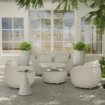 4 Person Olefin Wicker Outdoor Seating Group With Cushions by Hokku Designs