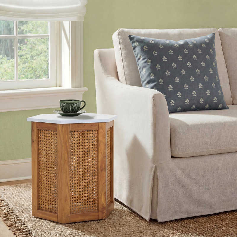 Pacetti End Table, White Faux Marble Top/Natural Base