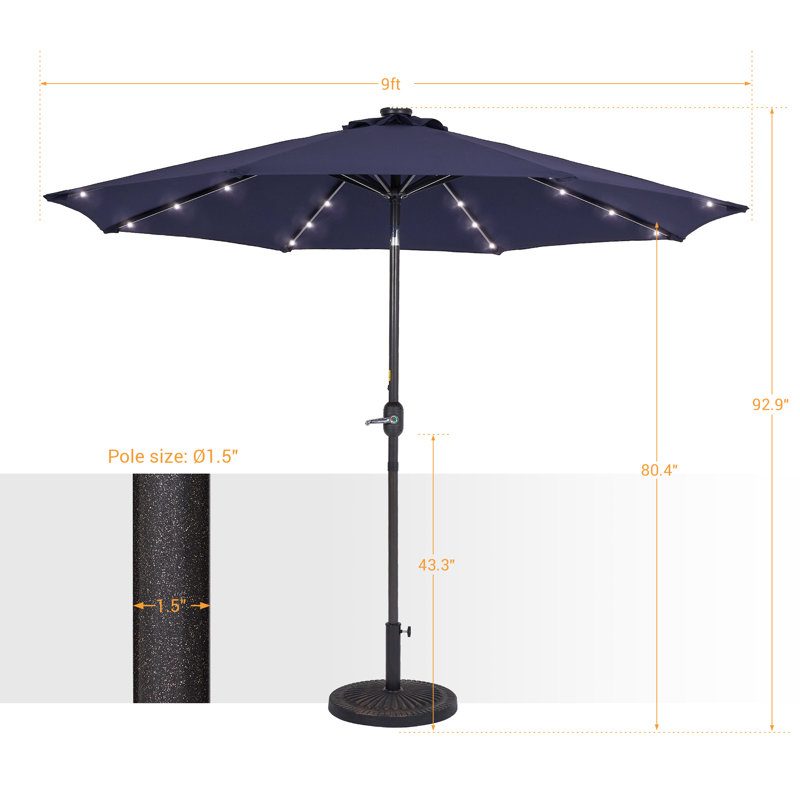Parasol de marché éclairé 108 po Donza, Bleu marine