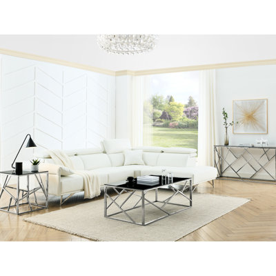 Black Tempered Glass Coffee Accent Table With Stainless Steel For Bedroom - Top Frame Living
