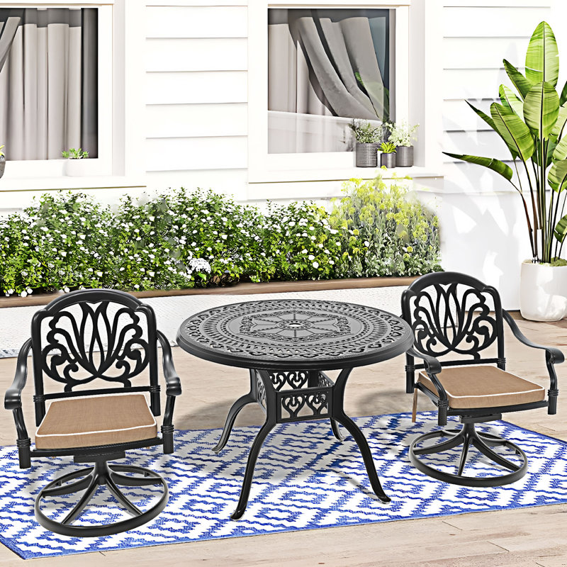 3-Piece All-Weather Cast Aluminum Dining Set, Beige, 2