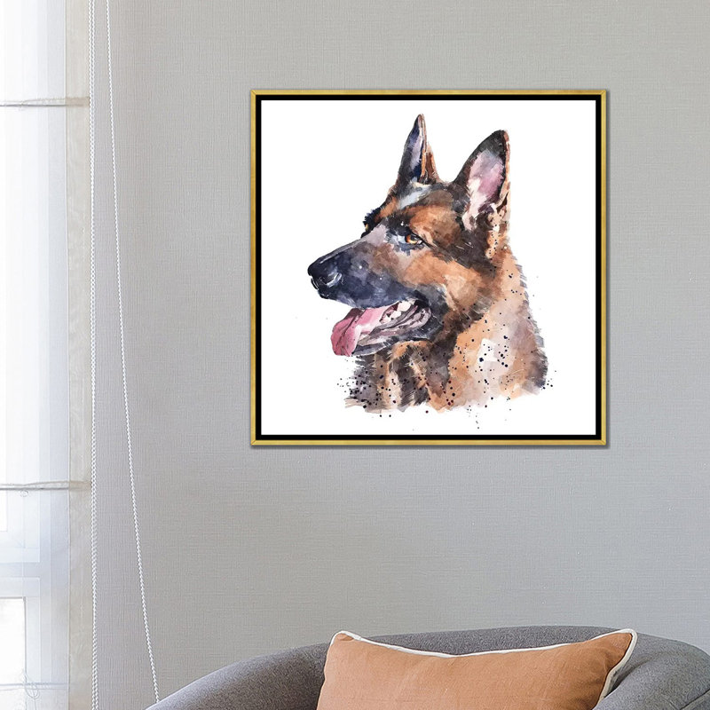 « German Shepherd I » par Edwatercolours-impression, Pas de tapis, H 26 po x l 26 po x P 1,5 po, Toile encadrée d'or
