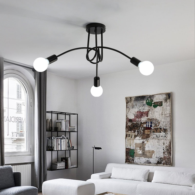 Saddlebrooke 3-Light 40cm Sputnik Semi Flush Mount Ceiling Light, Black