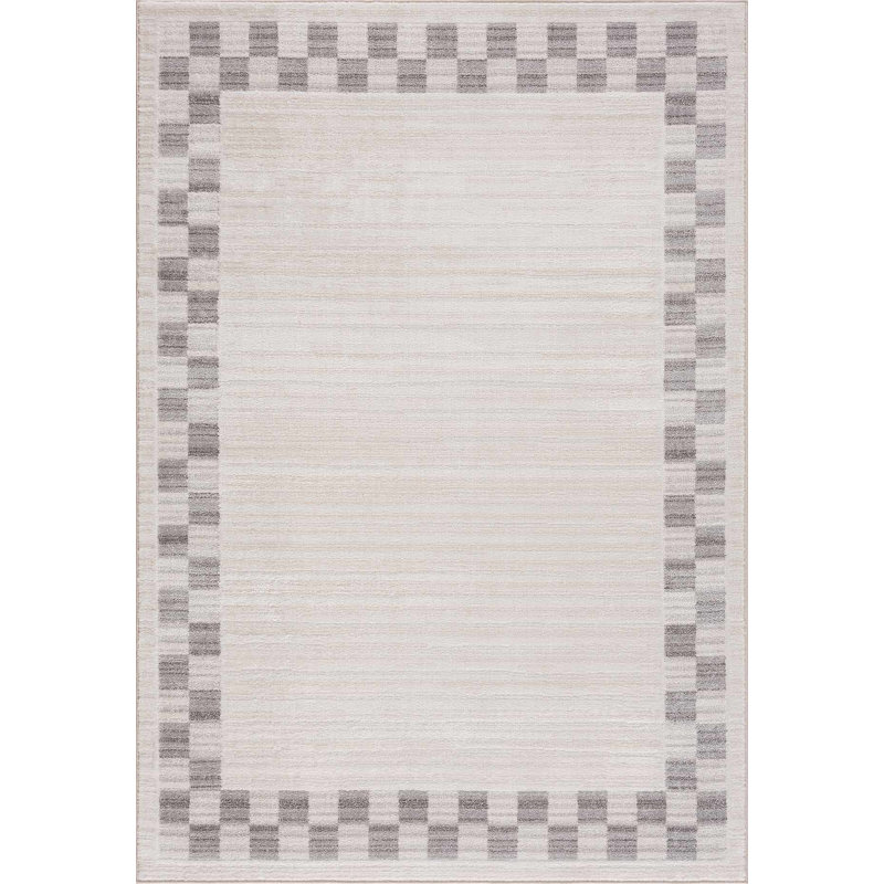 Bakersfield Machine Washable Modern Geometric Bordered Gray Area Rug, Rectangle 7'10" x 10'