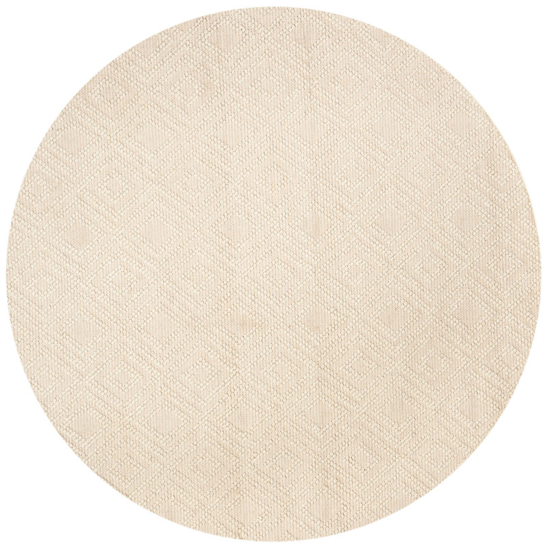 Connellsville Hand Woven Wool/Cotton Geometric Rug in Ivory, Round 6'