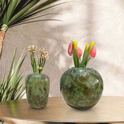 Handblown Glass Round Oblong Vase Set