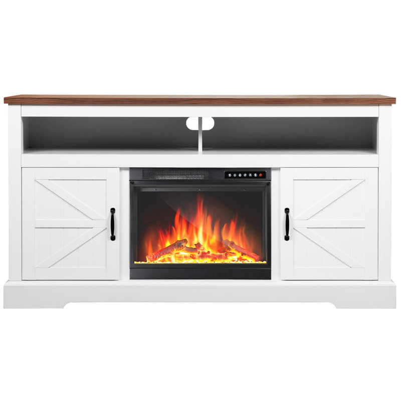 60''W Media Console TV Stand For TVs With Electric Fireplace & Adjustable Led Flame