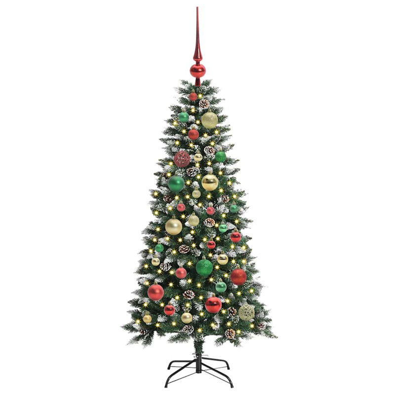 Artificial Christmas Tree with 150 LEDs Green, 3.94' H, Red/Green/Gold