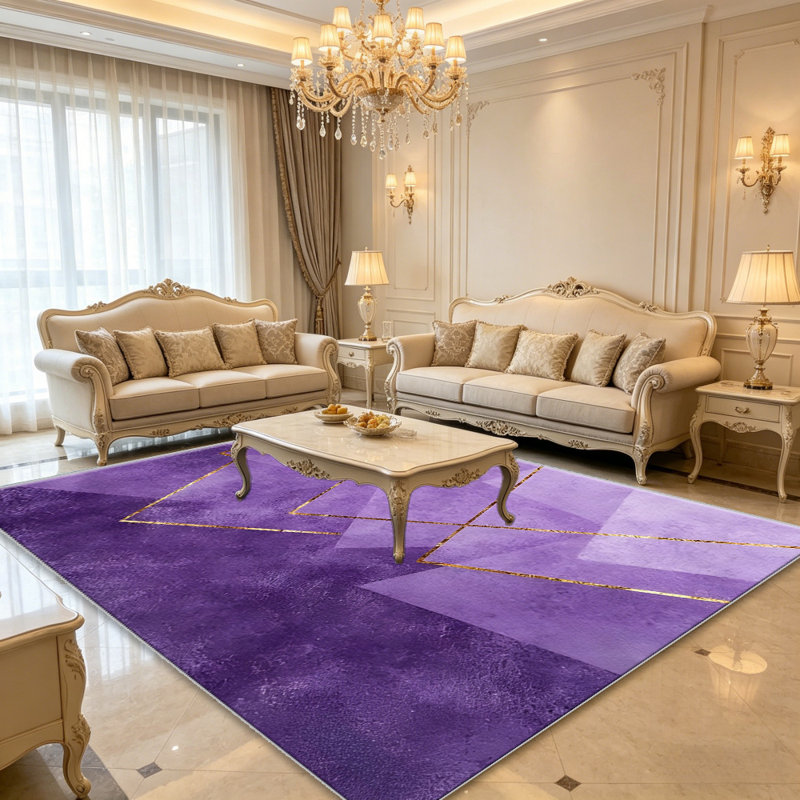 Modern Gold Purple area rugs for Living Room, Soft and Comfortable, Suitable for all seasons, easy to maintain, machine washable Indoor floor mat, Under Table Farmhouse suitable for Bedroom, Dining Room, Study,  Balcony, Home Decor Patio