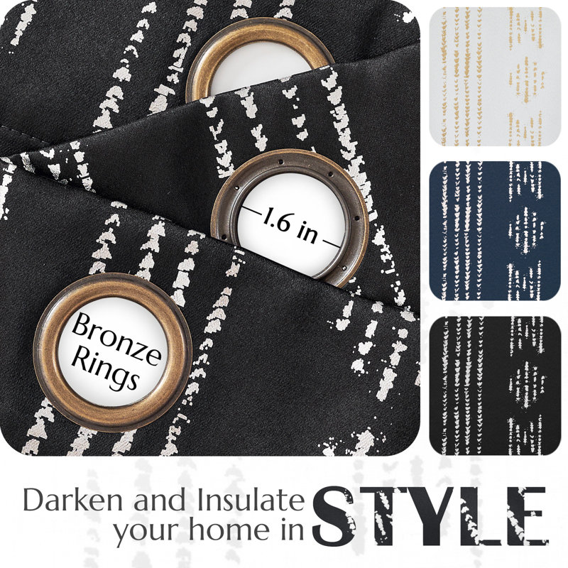 Ayani Bohemian Blackout Curtain Panel, 52" W x 84" L, Black/Silver