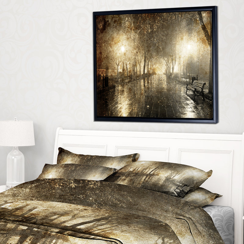 Night Alley with Lights - impression d'art graphique, H 30 po x l 40 po x P 1,5 po, Toile avec cadre flottant