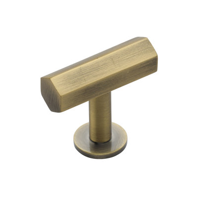 Heritage Brass Cabinet Knob Hexagon T-Bar Design with Rose 41mm