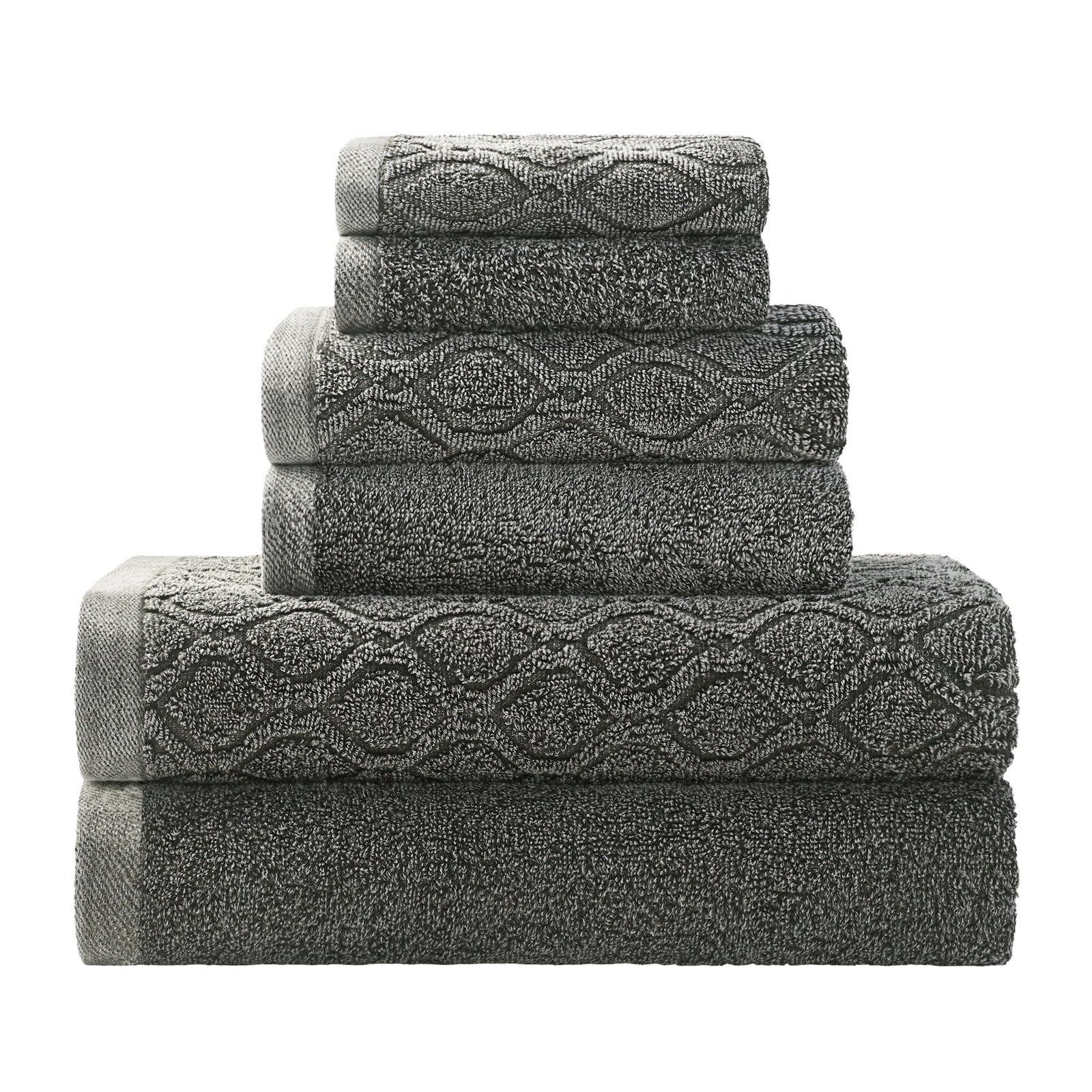 Guiness 6 Piece 100% Cotton Towel Set, Gray