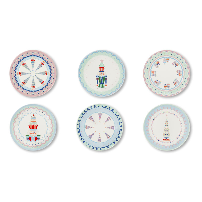 Excelsa set of 6 dessert plates Xmas Sweet Pastels porcelain 20,5x2x20,5 cm