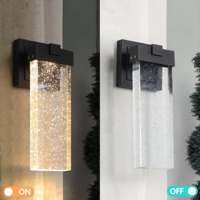 Weatherproof 2-Pack LED Wall Light Fixture 12W, Bubble Crystal Sconce With Light Sensor For Garden Porch