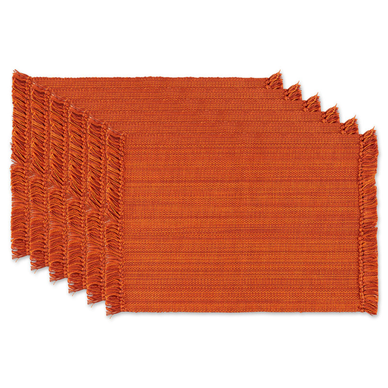 Ensemble de napperons en coton Wieland, Orange brûlé, À rayures