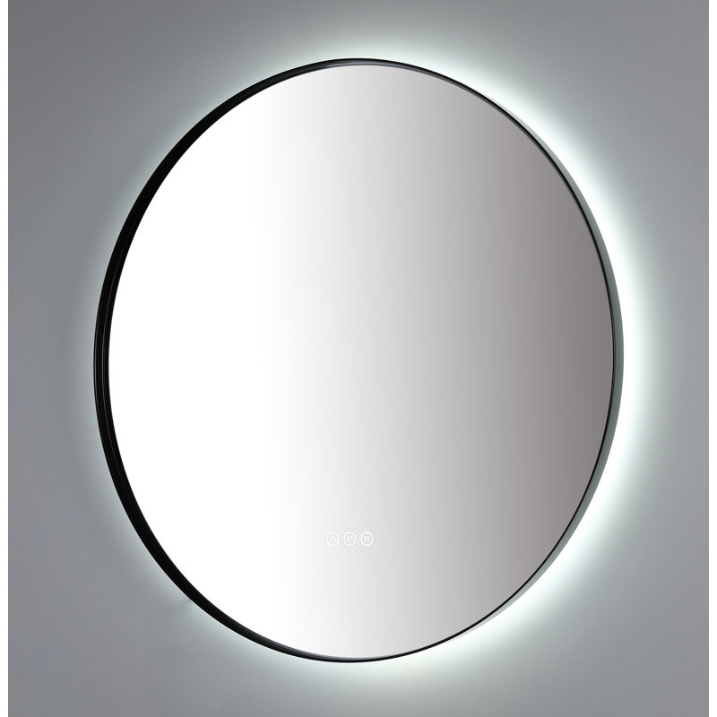 Shell LED Mirror, Matte Black, Round, 35.43" x 35.43"