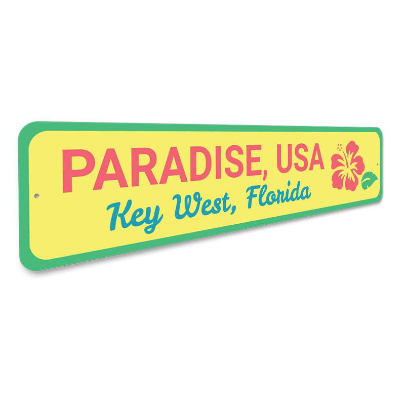 Enseigne en aluminium Paradise USA Key West, H 4 po x l 18 po x P 0,04 po