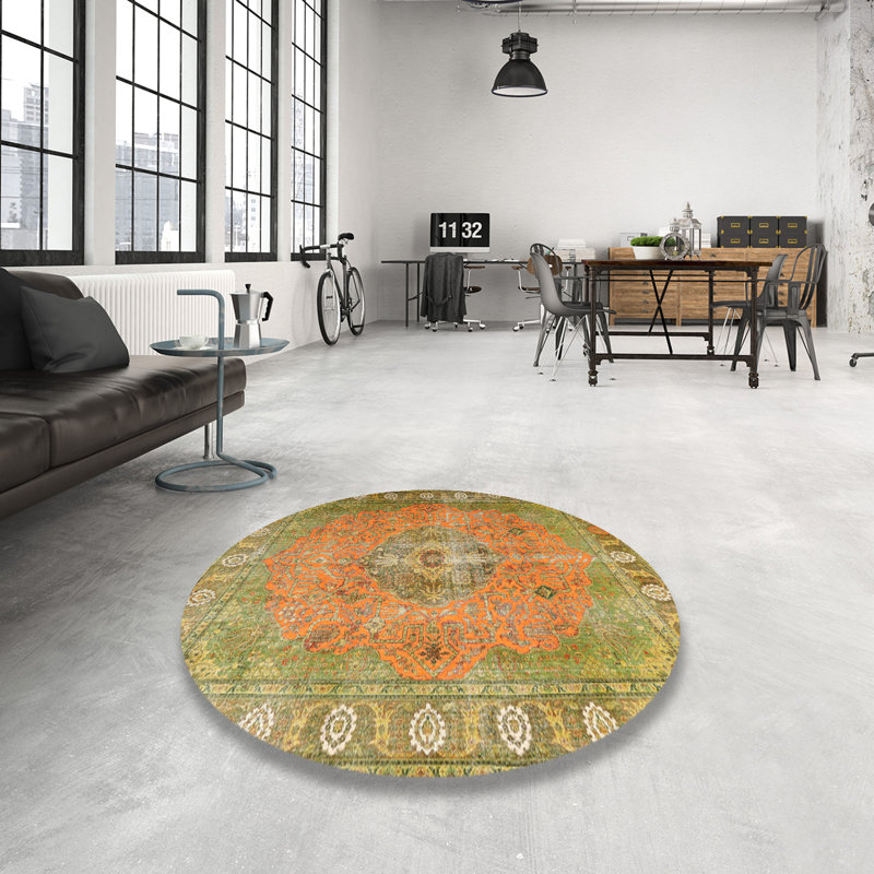 Tapis oriental vert / orange Carmiencke, Rond 7 pi