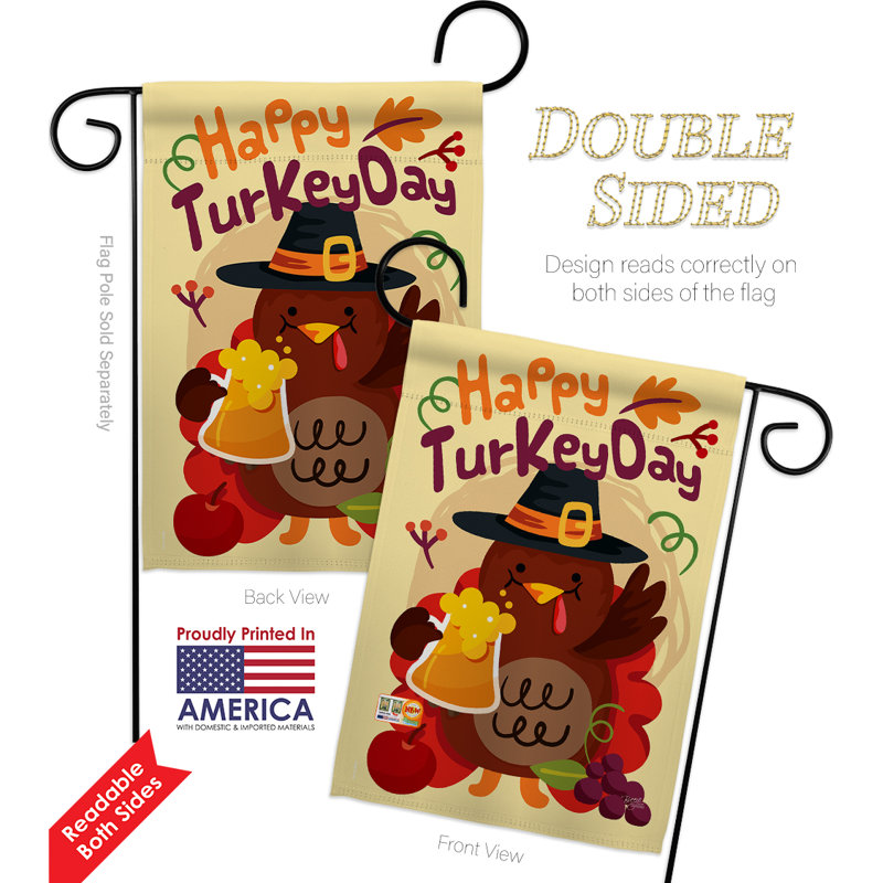 Happy Turkey Day 2-faces polyester 19 x 13 po. Ensemble de drapeaux