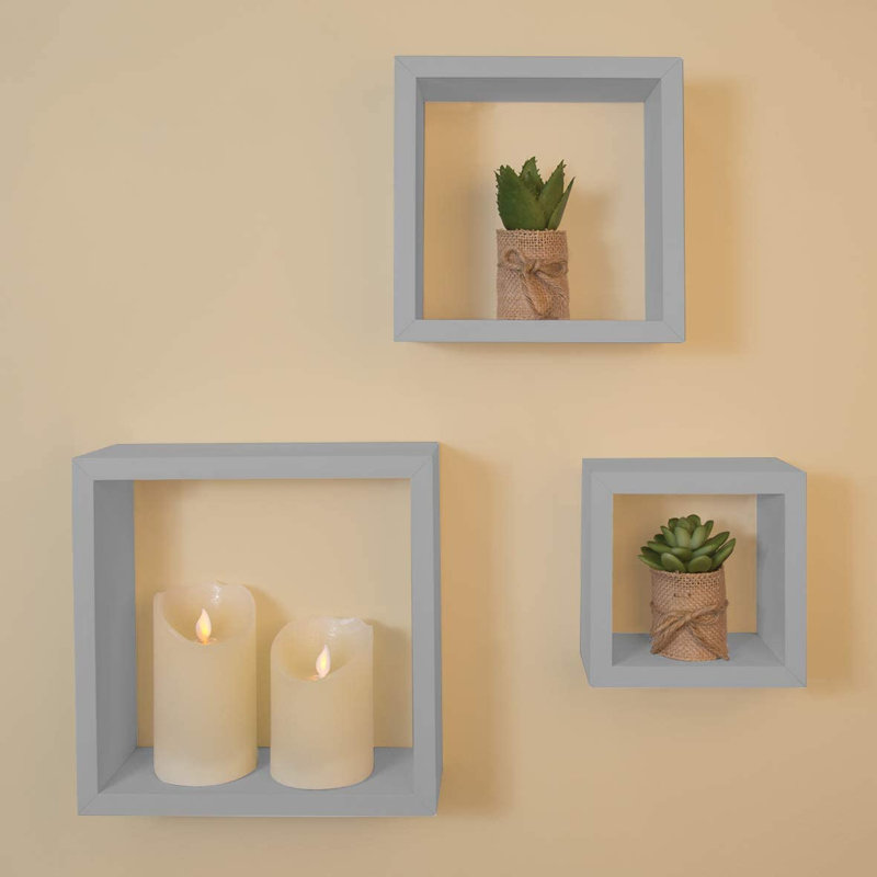 Jakeara 3 Piece Square Floating Shelf, Gray