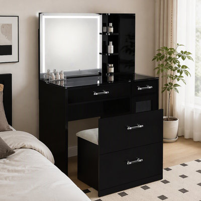 Coiffeuse 2 tiroirs avec miroir et tabouret