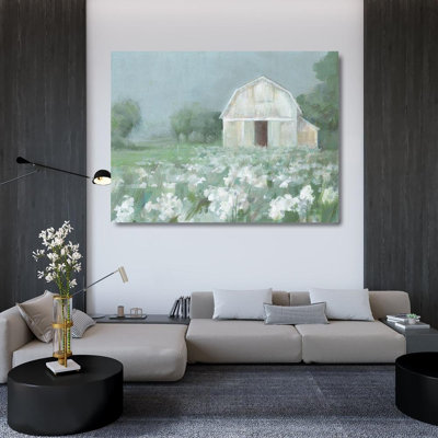 Gracie Oaks Nai, Danhui Gallery Wrapped Canvas Art Titled: White Barn Meadow