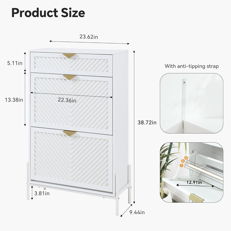 Shoe Cabinet Storage with 2 Flip Drawers, Narrow Hidden Shoes Cabinet Organizer for Entryway, Freestanding Slim Shoe Rack Front Door Entrance
