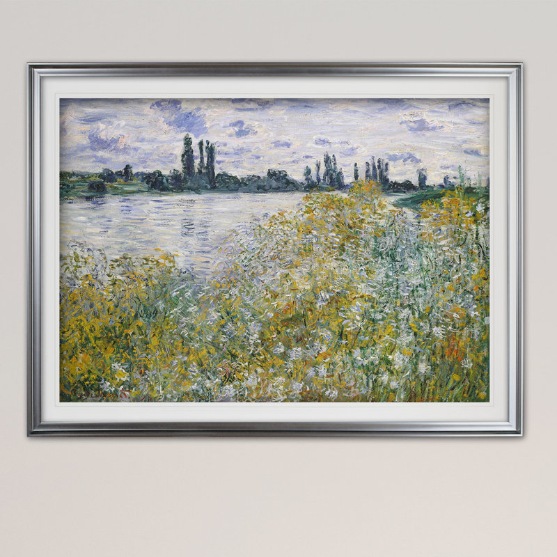 Fleurs sur les rives par Claude Monet - reproduction, H 20 po x l 24 po, Impression encadrée, Argent argent