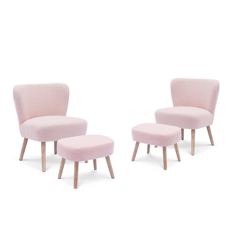 Upholstered Side Chair with Ottoman, Dusty Peach Polyester Blend