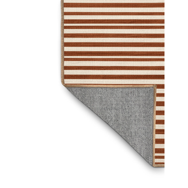 Tapis brun à rayures horizontales lavable à la machine, Carré 3 pi