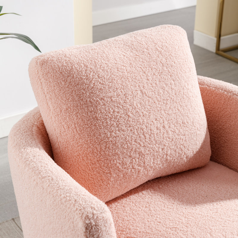 Yelina Polyester Slipcovered Swivel Barrel Chair, Pink Boucle 100% Polyester