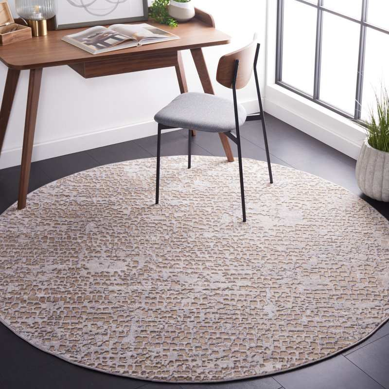 Tapis beige / gris Minyard 254, Rond 6 pi 7 po