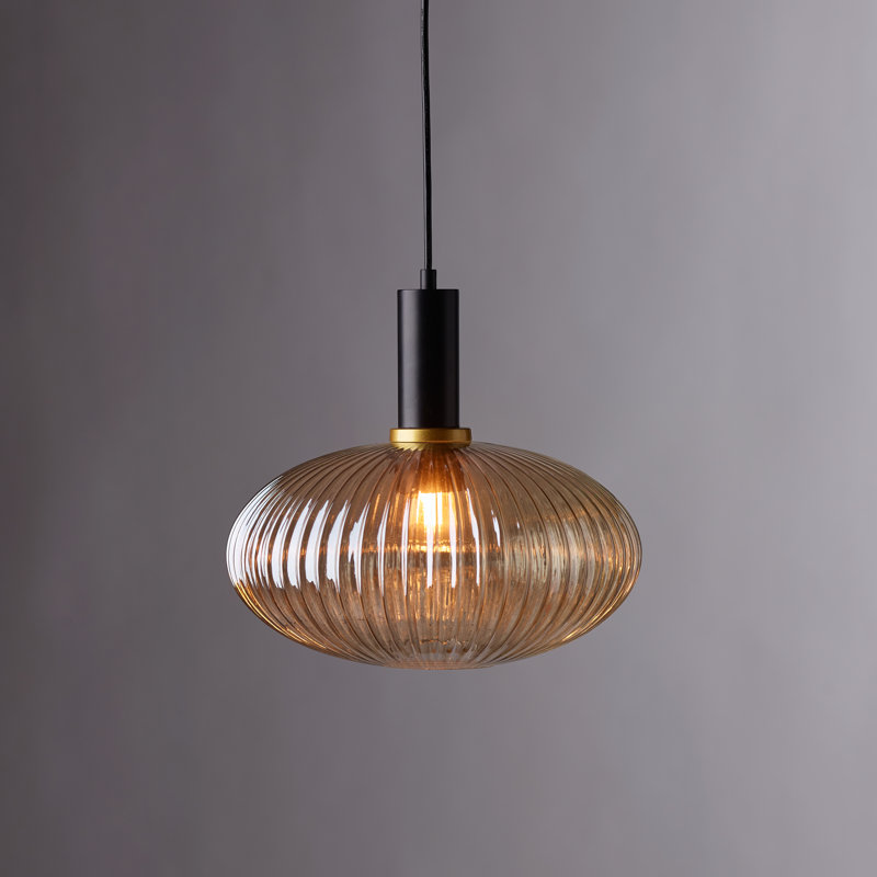 Luminaire suspendu en verre nervuré Piedmont 1 - Cognac
