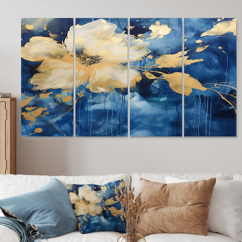 «Xandra - Buttercups», art mural 4 pièces, H 32 po x l 64 po