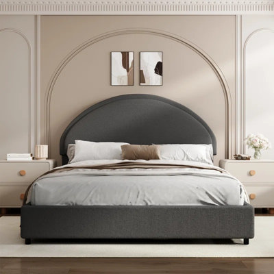 3-Piece Bedroom Sets,With Boucle Upholstered Platform Bed Frame And Nightstand Open Wooden Frame
