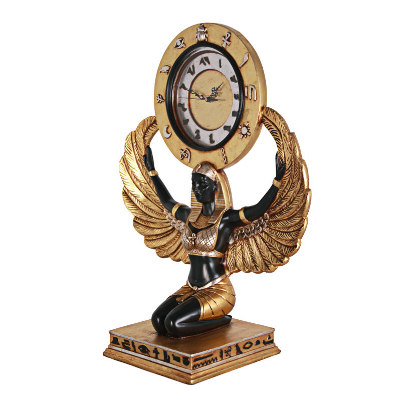Grand-Scale Egyptian Goddess Isis Gold and Black Tabletop Clock