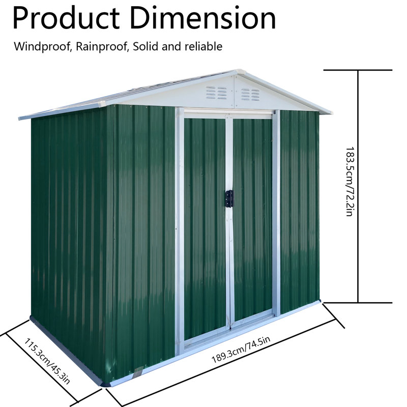 Remise de rangement extérieure pour outils avec toit Apex et structure en alliage d'aluminium, porte coulissante pour remise pour équipement de jardin, articles de structure en métal
