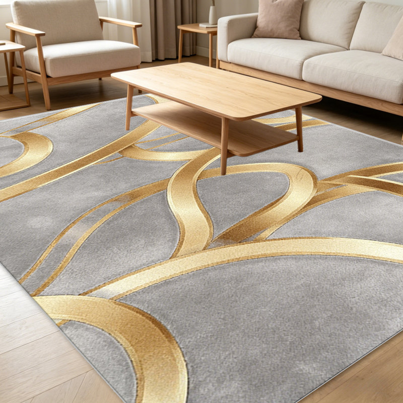 Grey Gold Abstract carpet-easy to clean, machine-washable, soft and comfortable; suitable for door mats, kitchens, living rooms, bedrooms, corridors, and laundry areas. Easy to clean, durable carpet for home decoration.