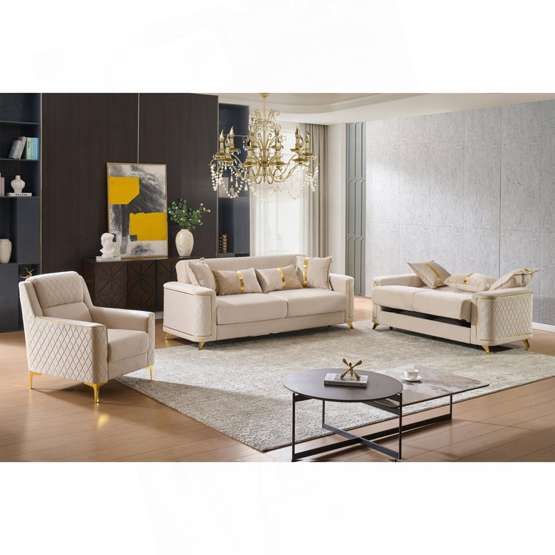 Ensemble de canapé, causeuse et fauteuil d'appoint 3 pièces Lisa, Ivoire ivoire