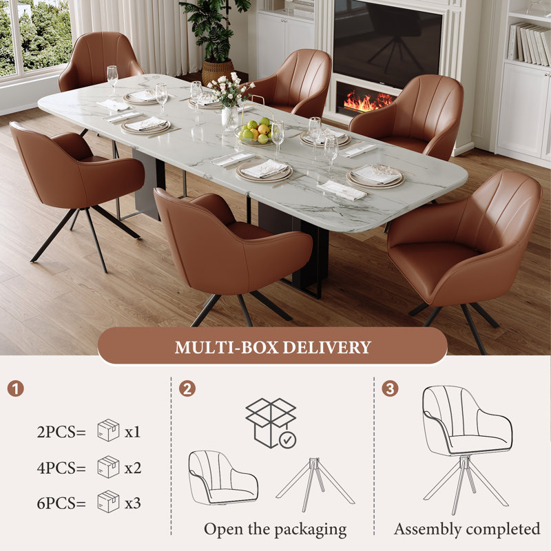 Modern Dining Chairs Set, Ergonomic Back with Soft Padded Armrests, 360° Swivel Thickened Breathable Seat, Sturdy Metal Legs, Easy Assembly