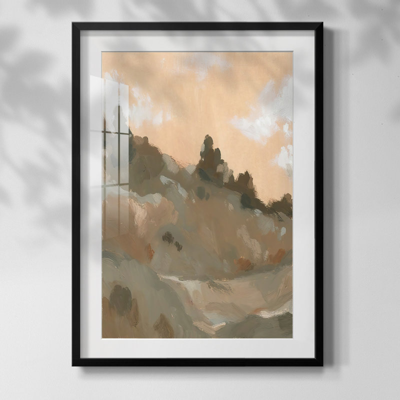 Hillside Walking Path II - peinture sur toile encadrée, Papier avec cadre noir, Blanc, H 20 po x l 16 po x P 1 po