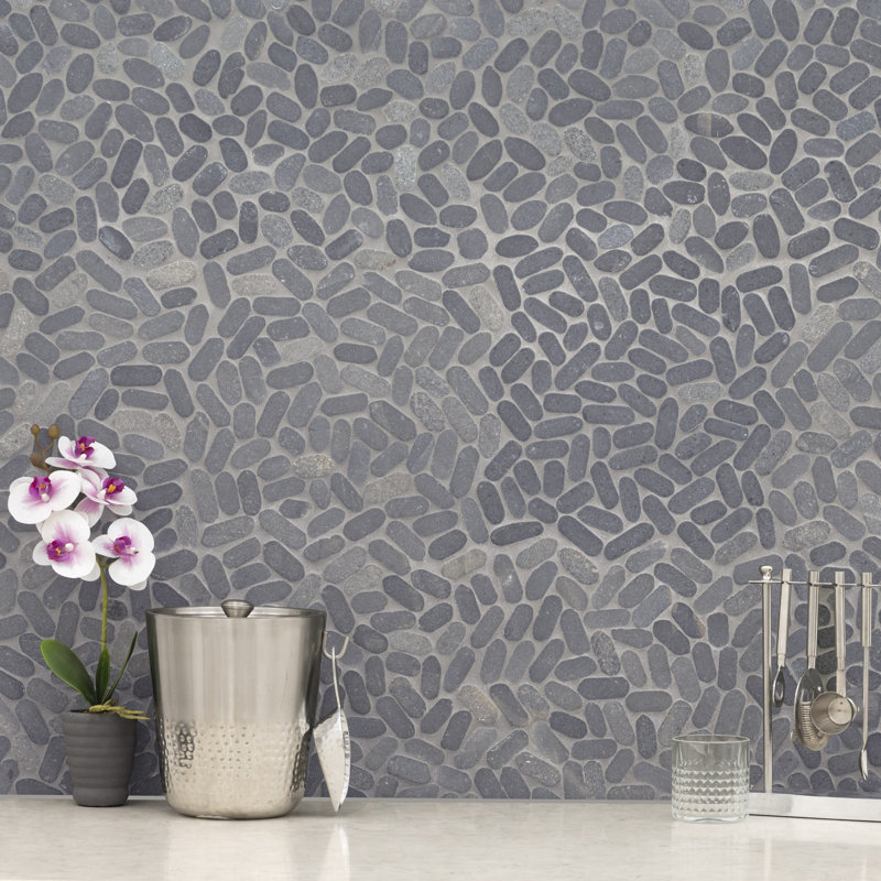 Marvella Pebble 12 in. x 12 in. Natural stone Mosaic Floor and Wall Tile, Tivoli Sand